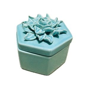 Tiffany Blue Flower Design 5 Inch Ceramic Keepsake Hexagon Box